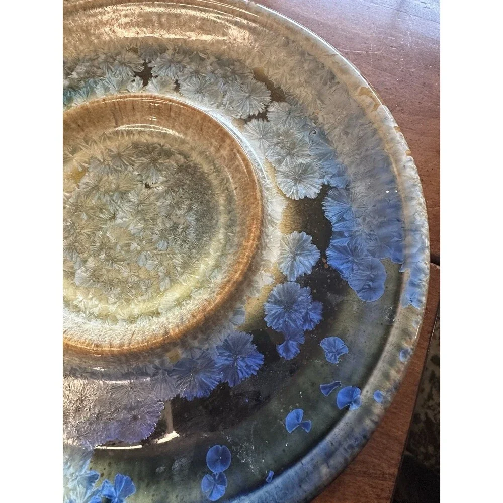VTG Studio Art Floral Pottery Hand Turned Porcelain Condiment Serving Dish 11”